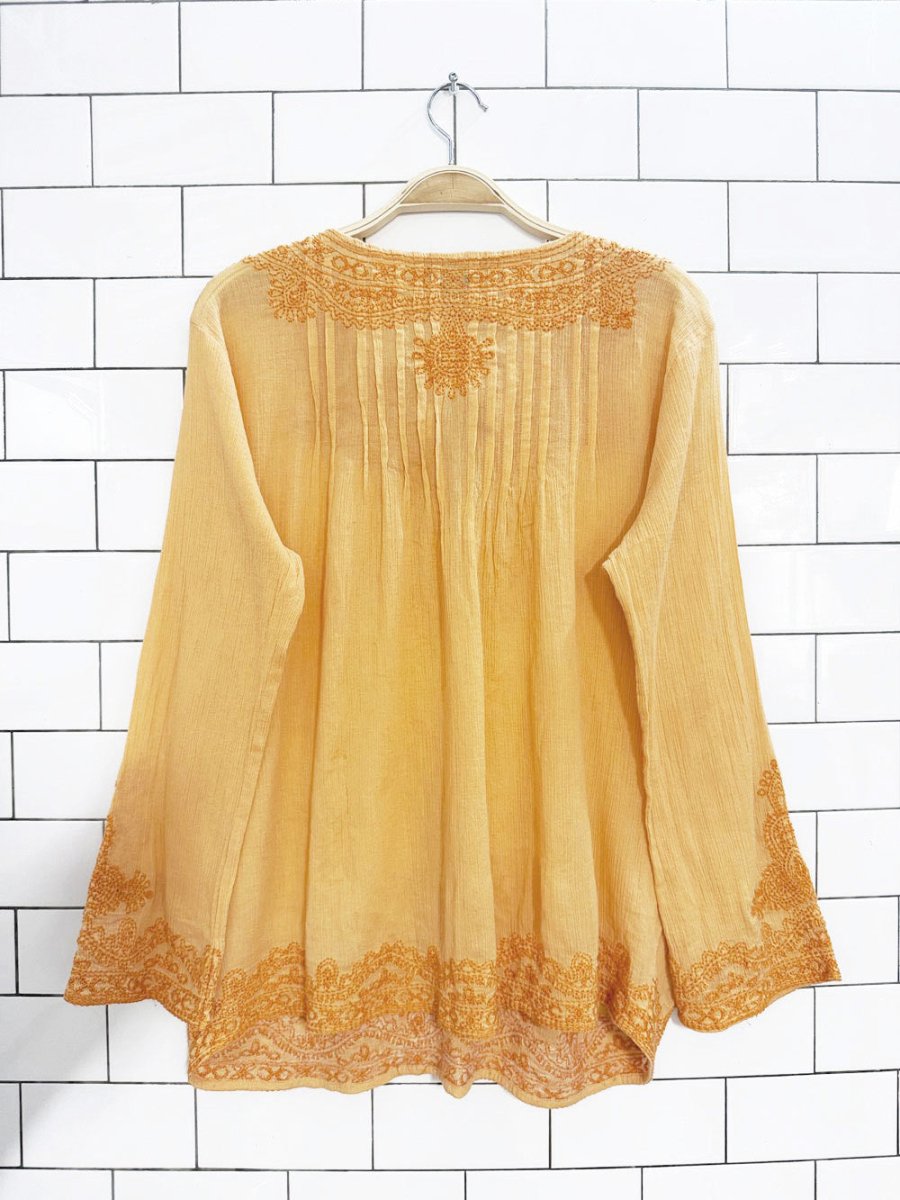 y2k lord & taylor boho tie neck flowy embroidered blouse | context - good market thrift store