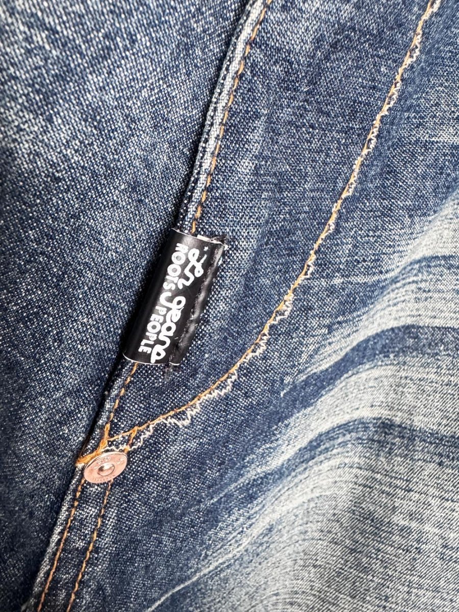 y2k lrg contrast stitch rhinestone whiskered long denim jorts - good market thrift store
