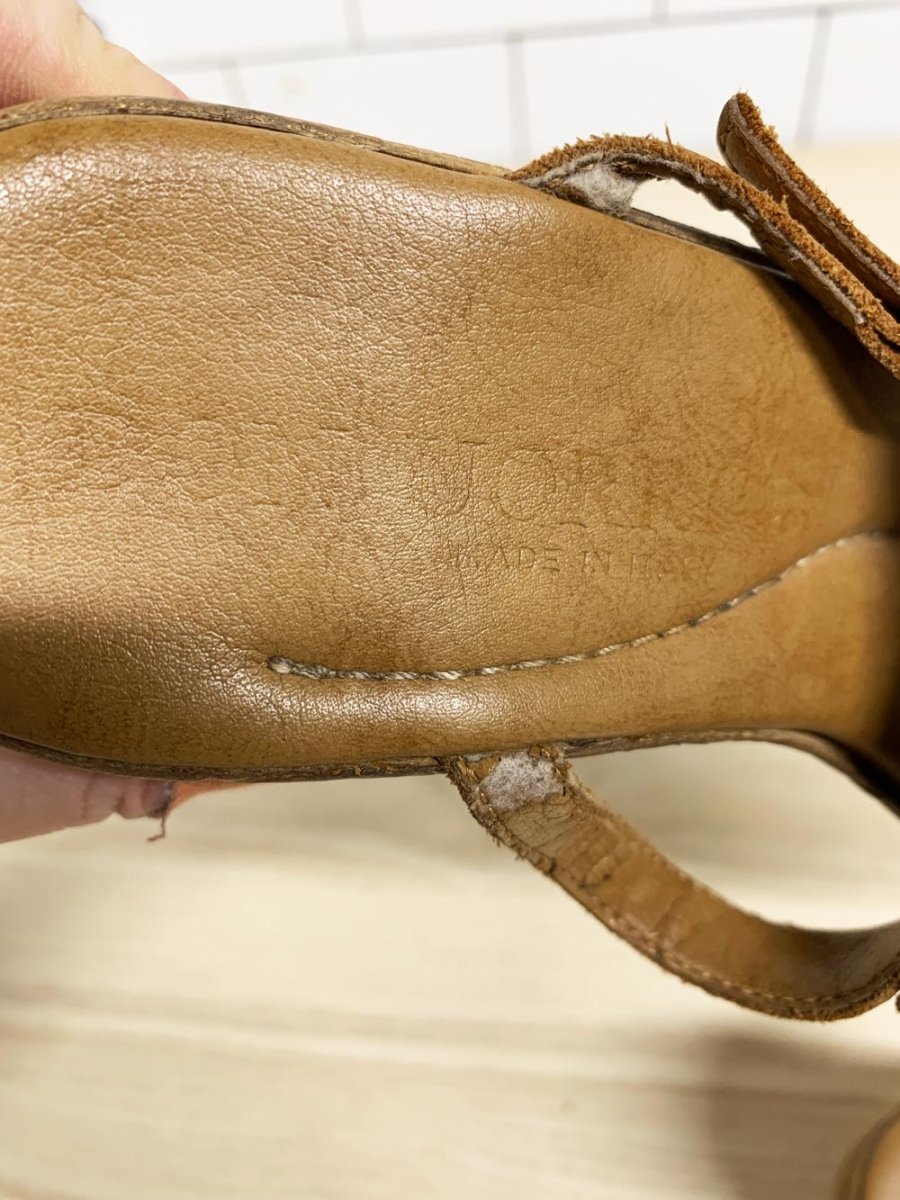 y2k made in Italy metal flower cork wedge thong sandals - good market thrift store