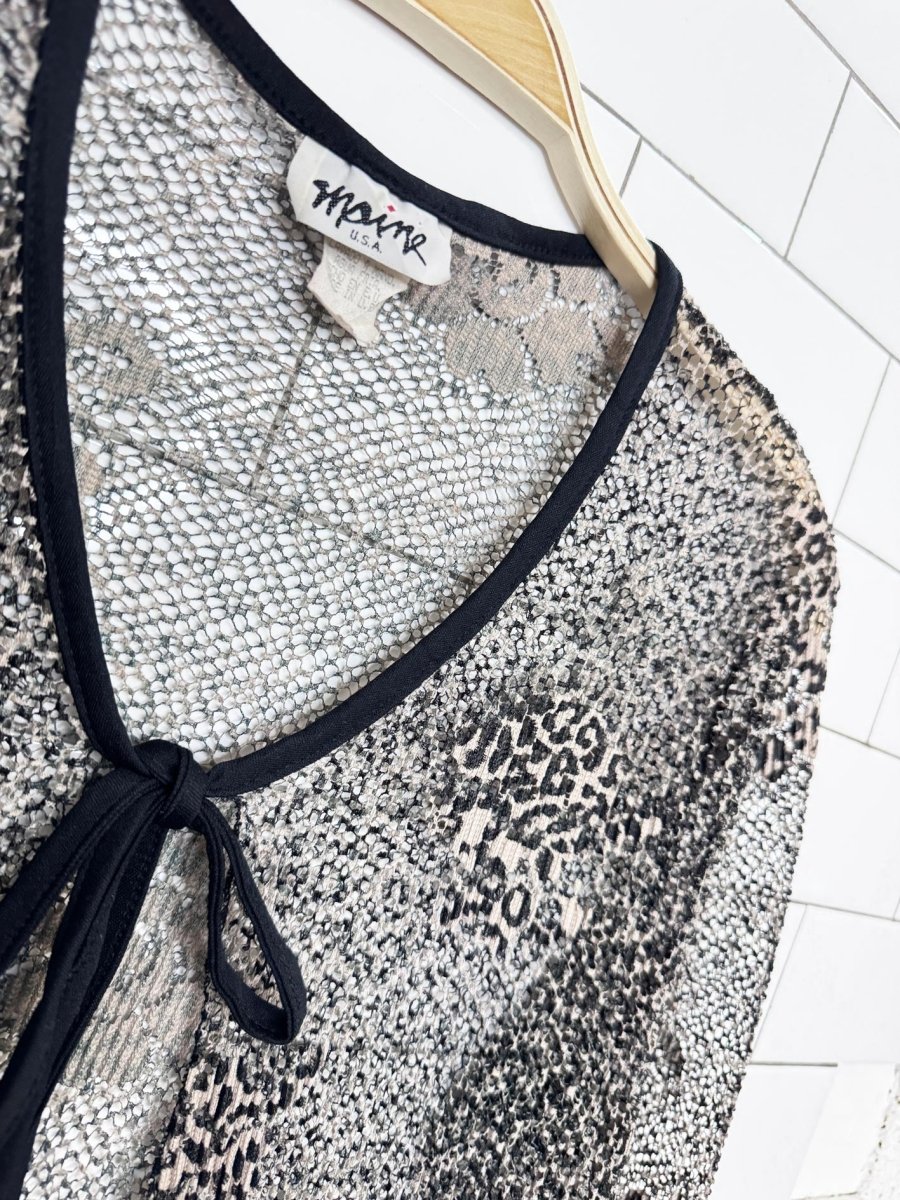 y2k maine mesh animal print tie front cardigan top | made in USA - good market thrift store
