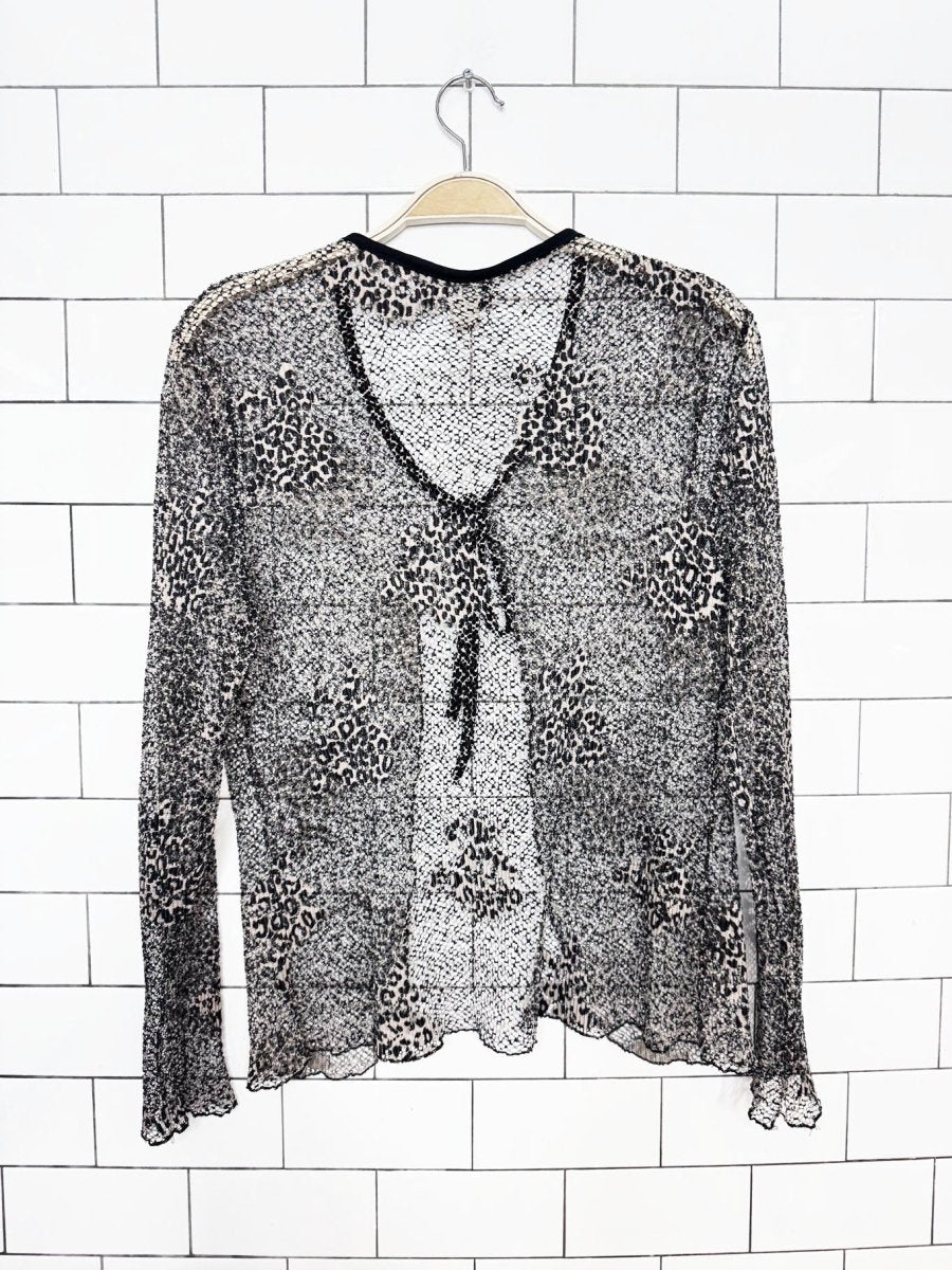 y2k maine mesh animal print tie front cardigan top | made in USA - good market thrift store