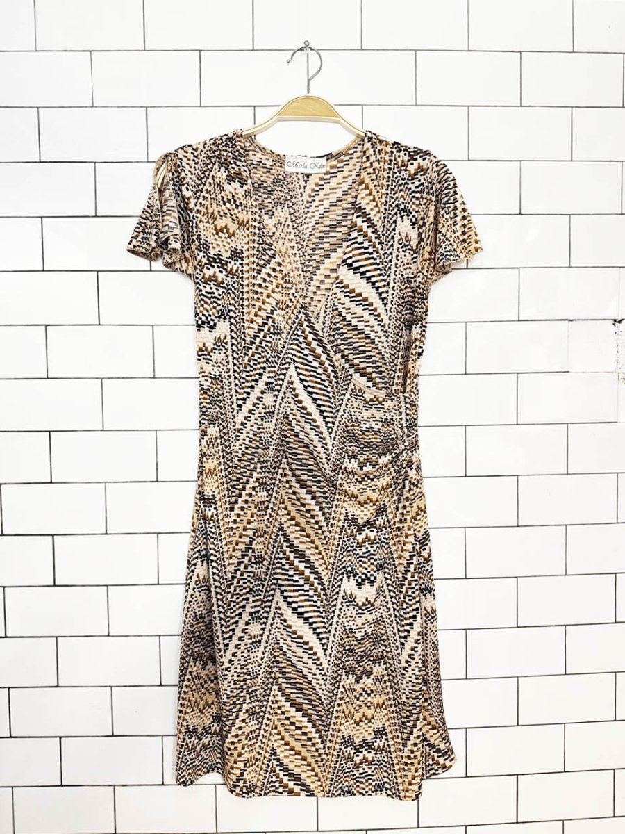 y2k marla kim stretch wrap flutter sleeve mini dress - good market thrift store