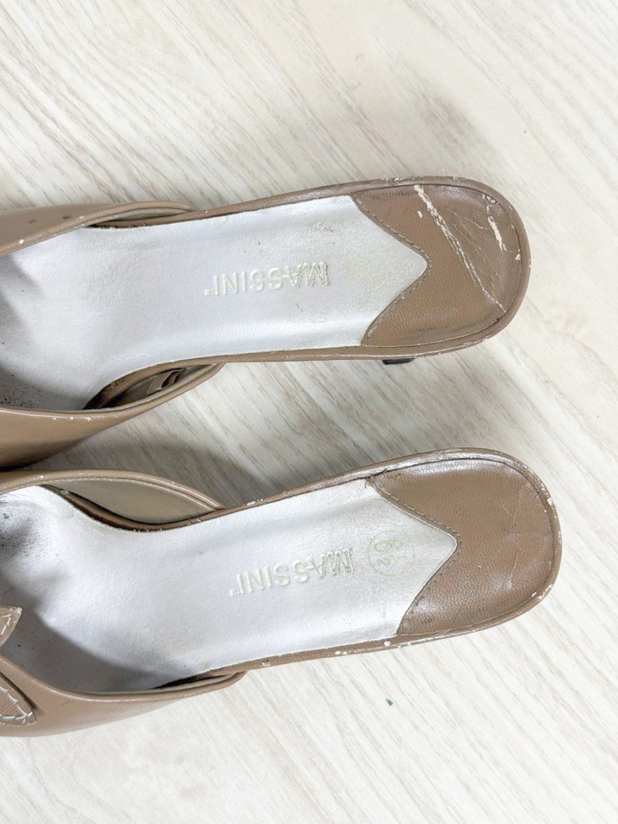 y2k massini flower faux leather heeled square toe mules - good market thrift store