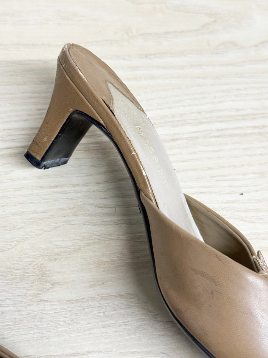 y2k massini flower faux leather heeled square toe mules - good market thrift store