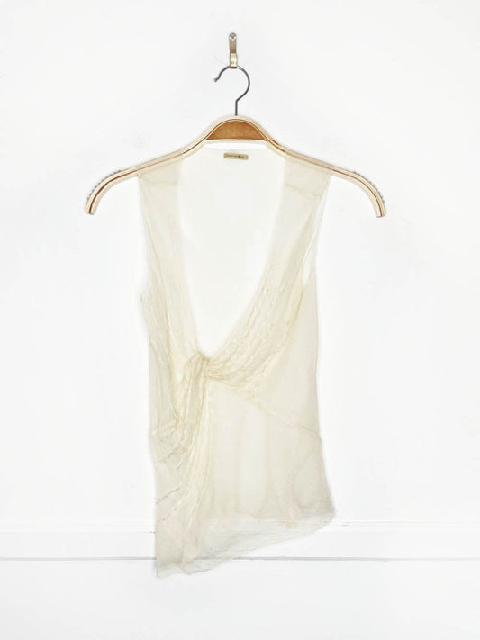 y2k max studio 100% silk chiffon beaded asymmetrical tank - good market thrift store
