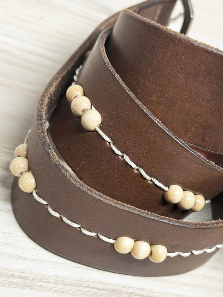 y2k mexx leather boho wooden beaded belt | made in Holland - good market thrift store