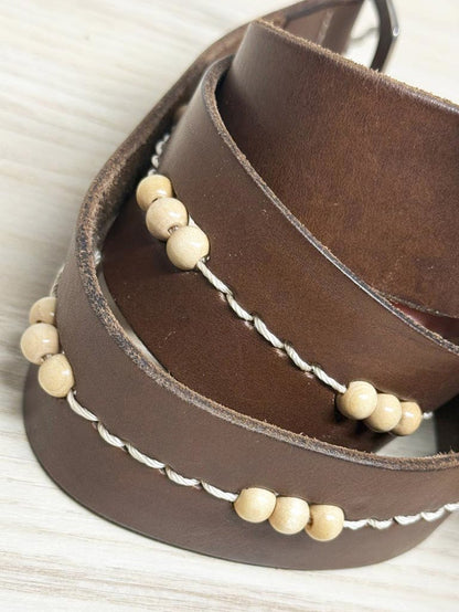 y2k mexx leather boho wooden beaded belt | made in Holland - good market thrift store