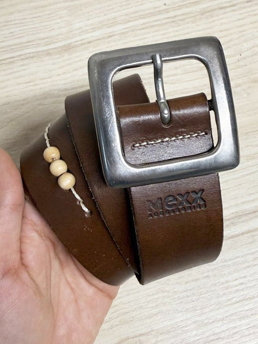y2k mexx leather boho wooden beaded belt | made in Holland - good market thrift store