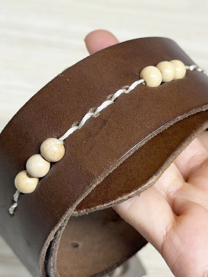 y2k mexx leather boho wooden beaded belt | made in Holland - good market thrift store