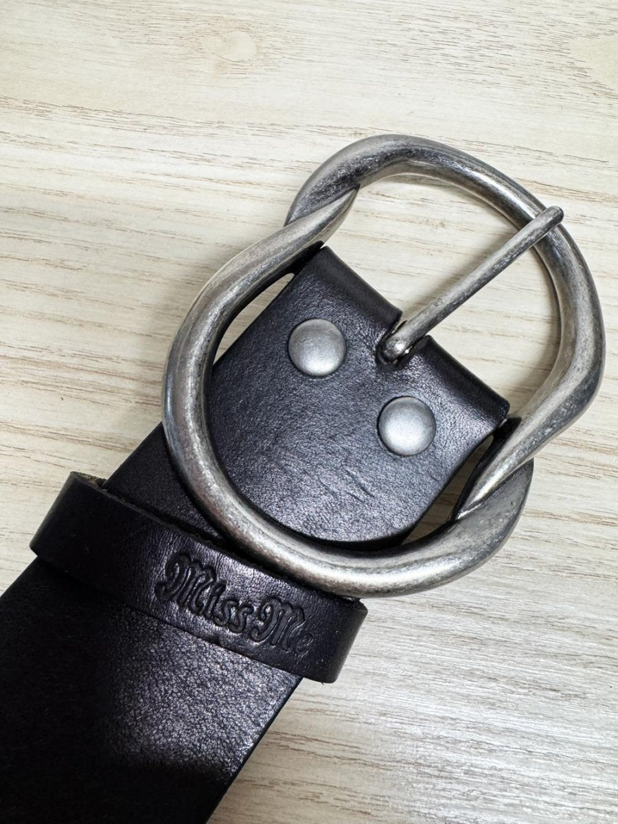 y2k miss me leather studded lasercut belt - good market thrift store
