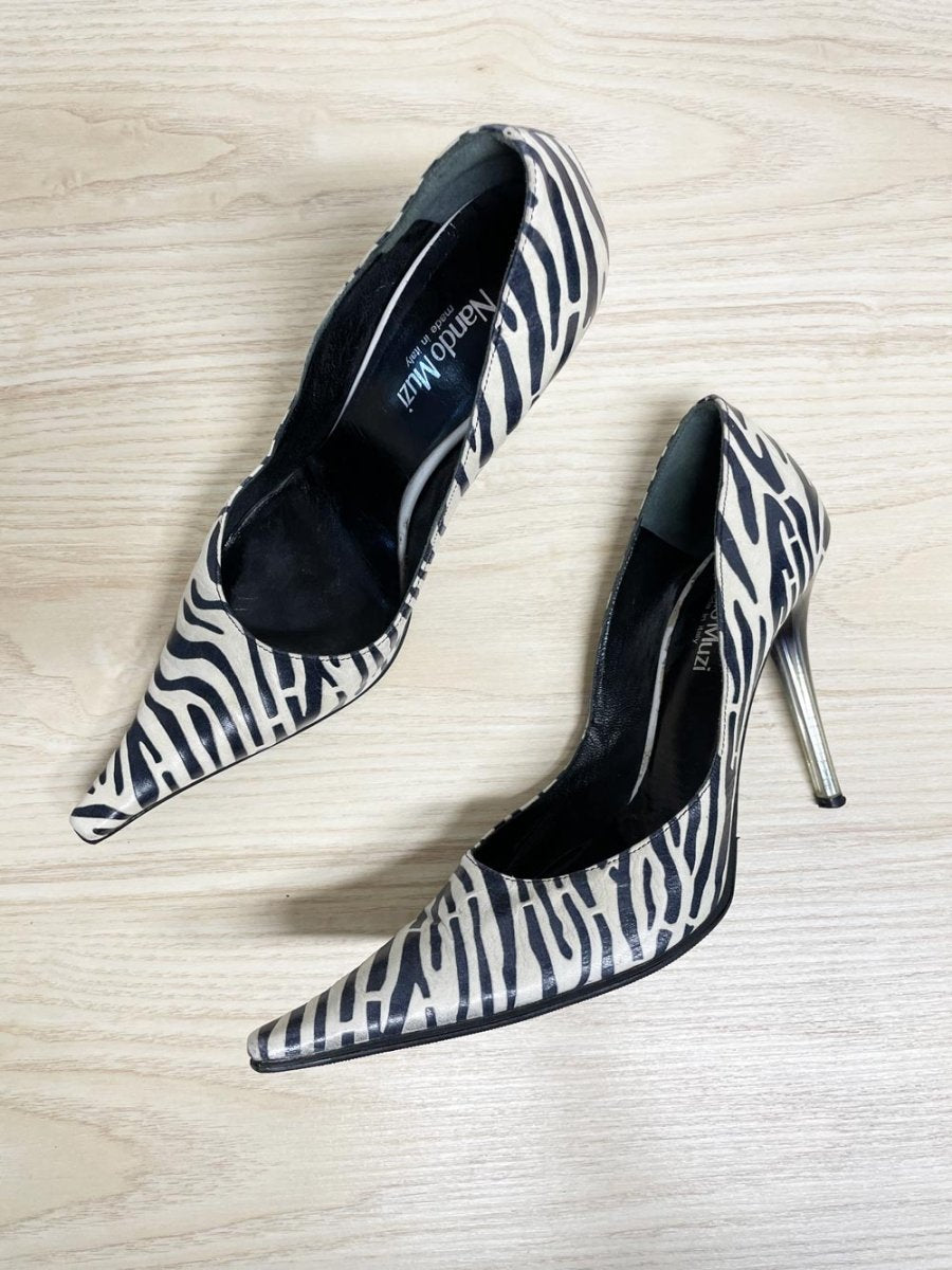 y2k nando muzi animal print leather pointed toe pumps | made in Italy - good market thrift store