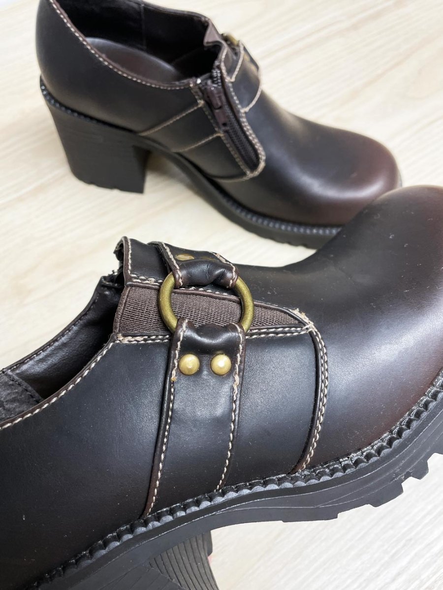 y2k nevada harness square toe heeled faux leather loafer | charlotte - good market thrift store