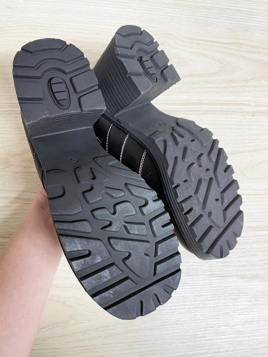 y2k nevada harness square toe heeled faux leather loafer | charlotte - good market thrift store