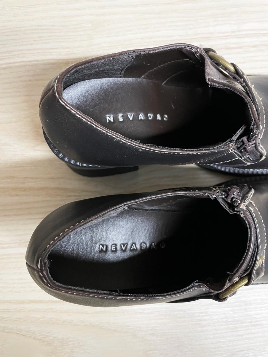 y2k nevada harness square toe heeled faux leather loafer | charlotte - good market thrift store