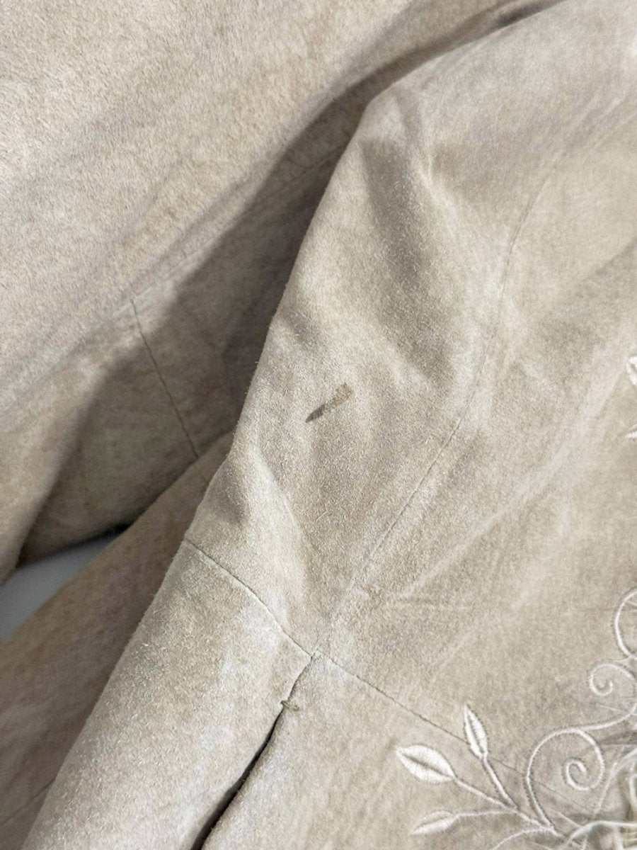 y2k new york & company boho suede embroidered penny lane coat - good market thrift store