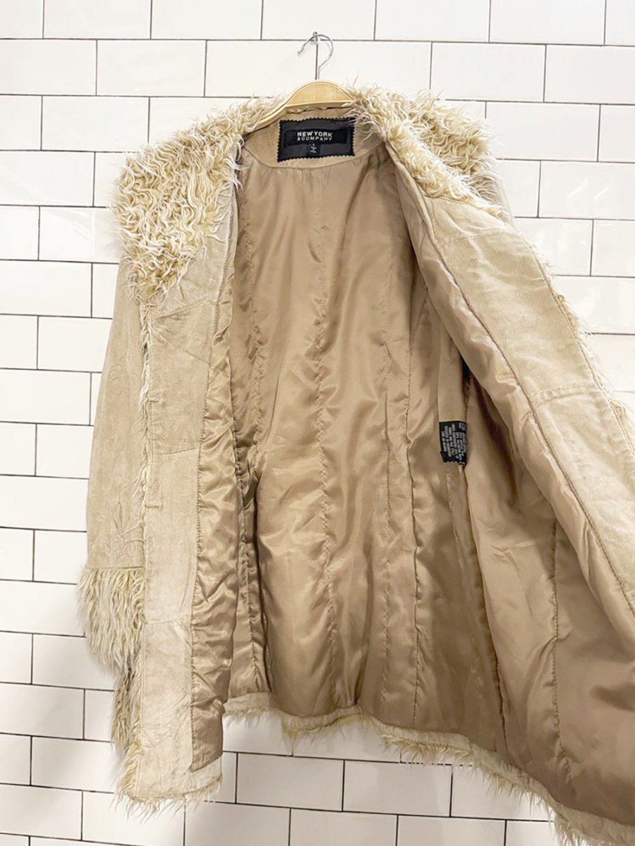 y2k new york & company boho suede embroidered penny lane coat - good market thrift store