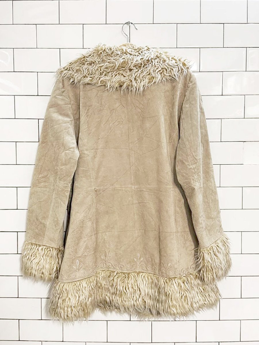 y2k new york & company boho suede embroidered penny lane coat - good market thrift store