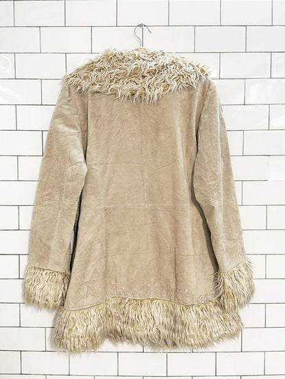 y2k new york & company boho suede embroidered penny lane coat - good market thrift store