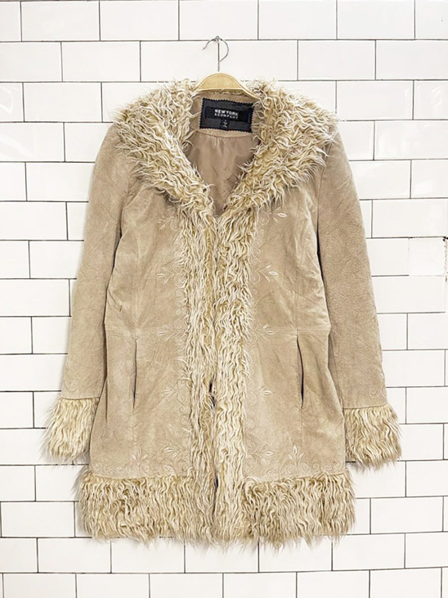 y2k new york & company boho suede embroidered penny lane coat - good market thrift store