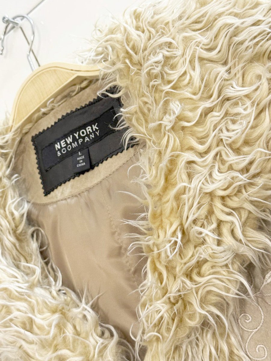 y2k new york & company boho suede embroidered penny lane coat - good market thrift store