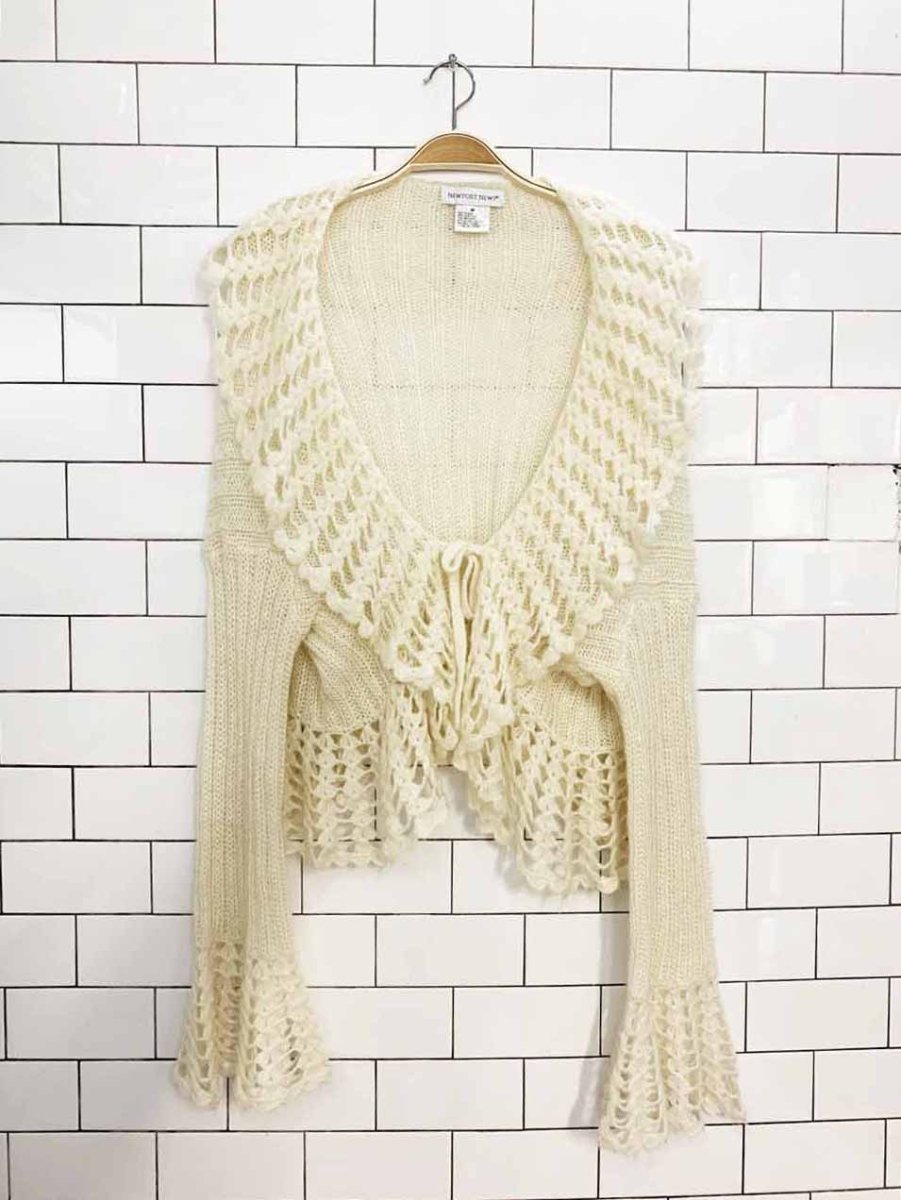y2k newport news mohair-blend loose knit ruffle bell sleeve cardigan - good market thrift store