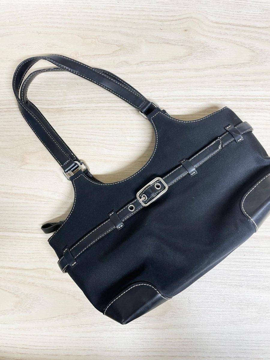 y2k nine west nylon buckle shoulder bag | faux leather trim - good market thrift store