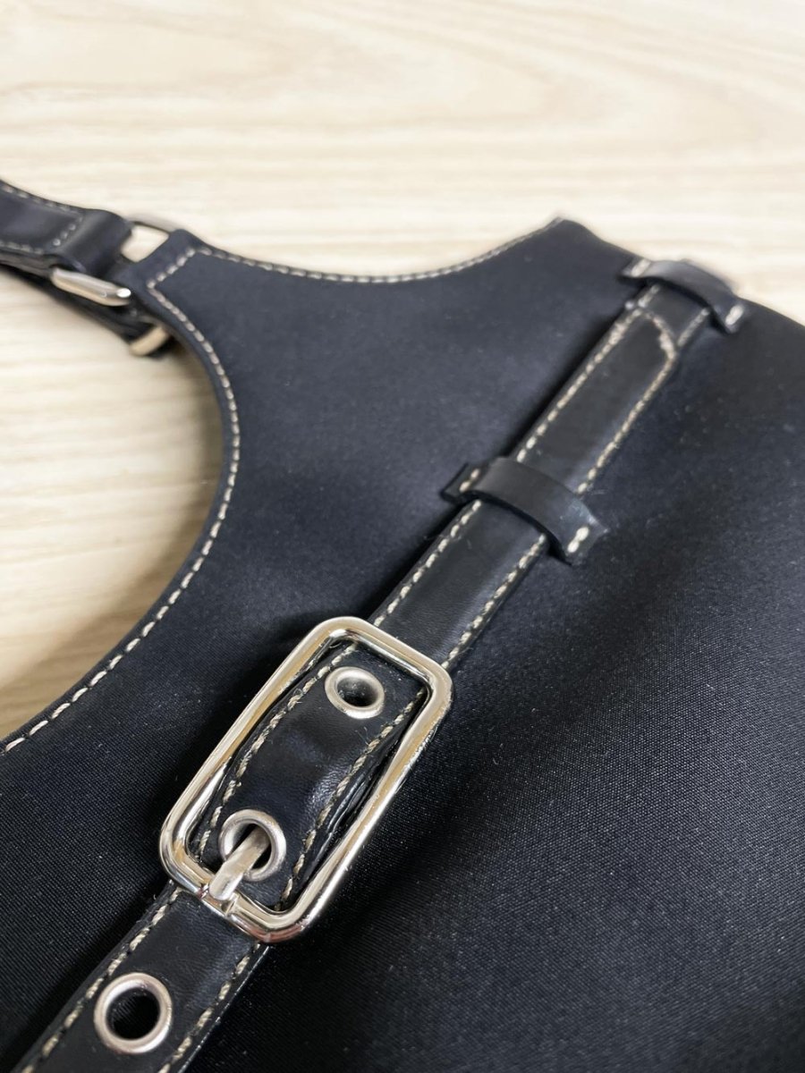 y2k nine west nylon buckle shoulder bag | faux leather trim - good market thrift store