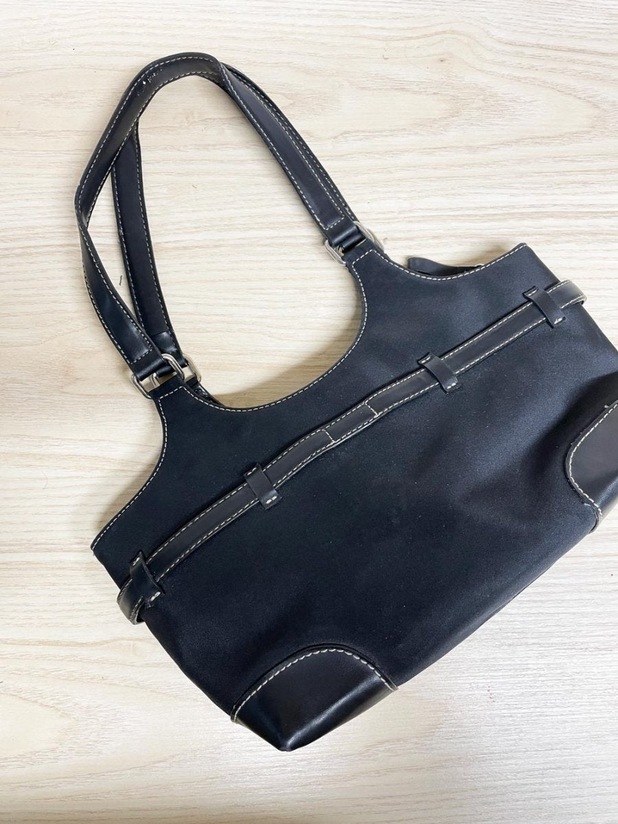 y2k nine west nylon buckle shoulder bag | faux leather trim - good market thrift store