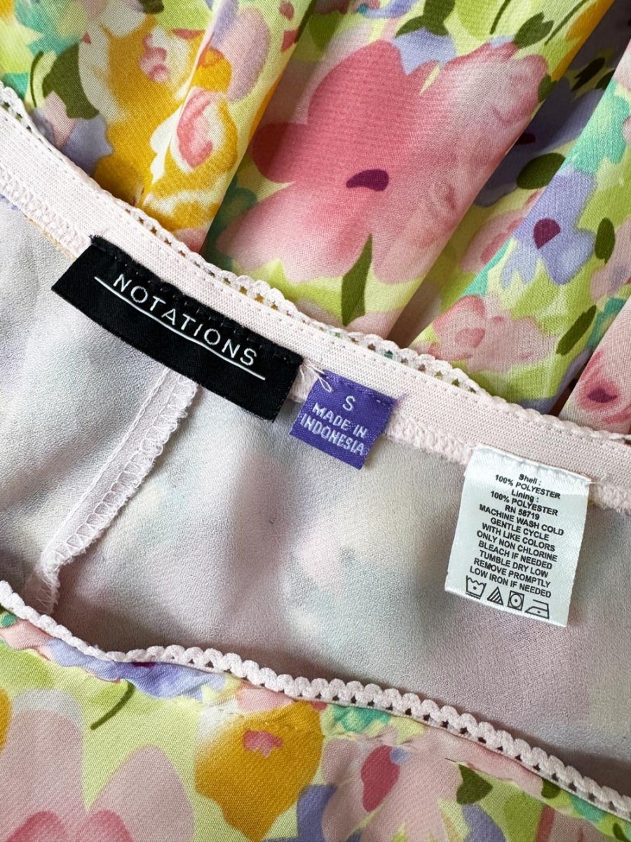 y2k notations floral chiffon curly hem tulip midi skirt - good market thrift store