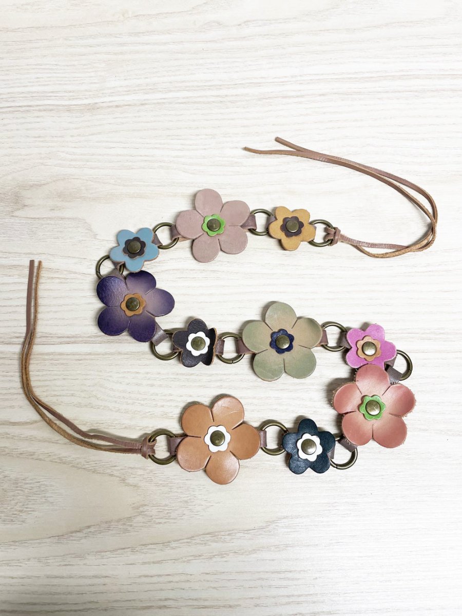 y2k old navy leather flowers boho tie waist belt - good market thrift store