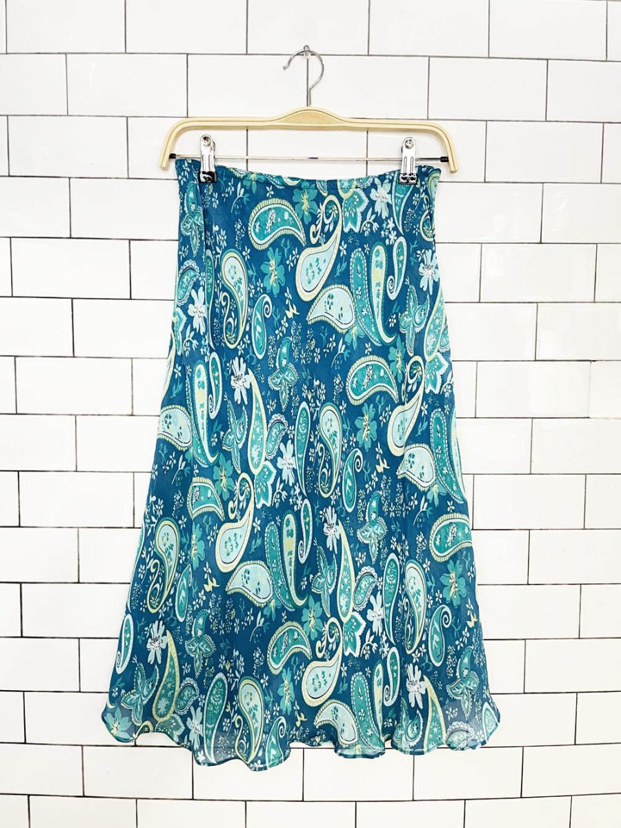 y2k paisley chiffon reversible knee-length a-line skirt - good market thrift store