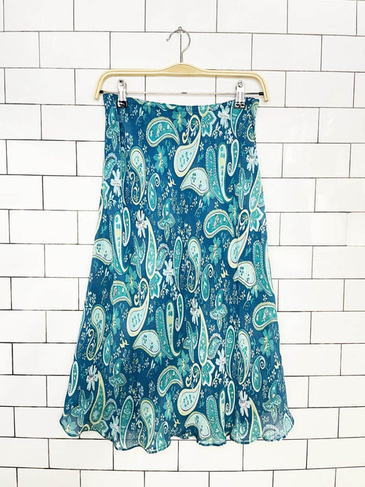 y2k paisley chiffon reversible knee-length a-line skirt - good market thrift store