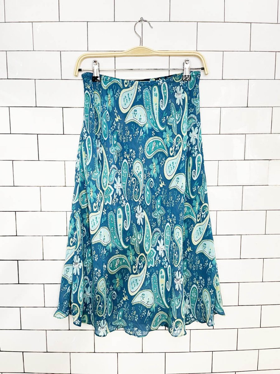 y2k paisley chiffon reversible knee-length a-line skirt - good market thrift store