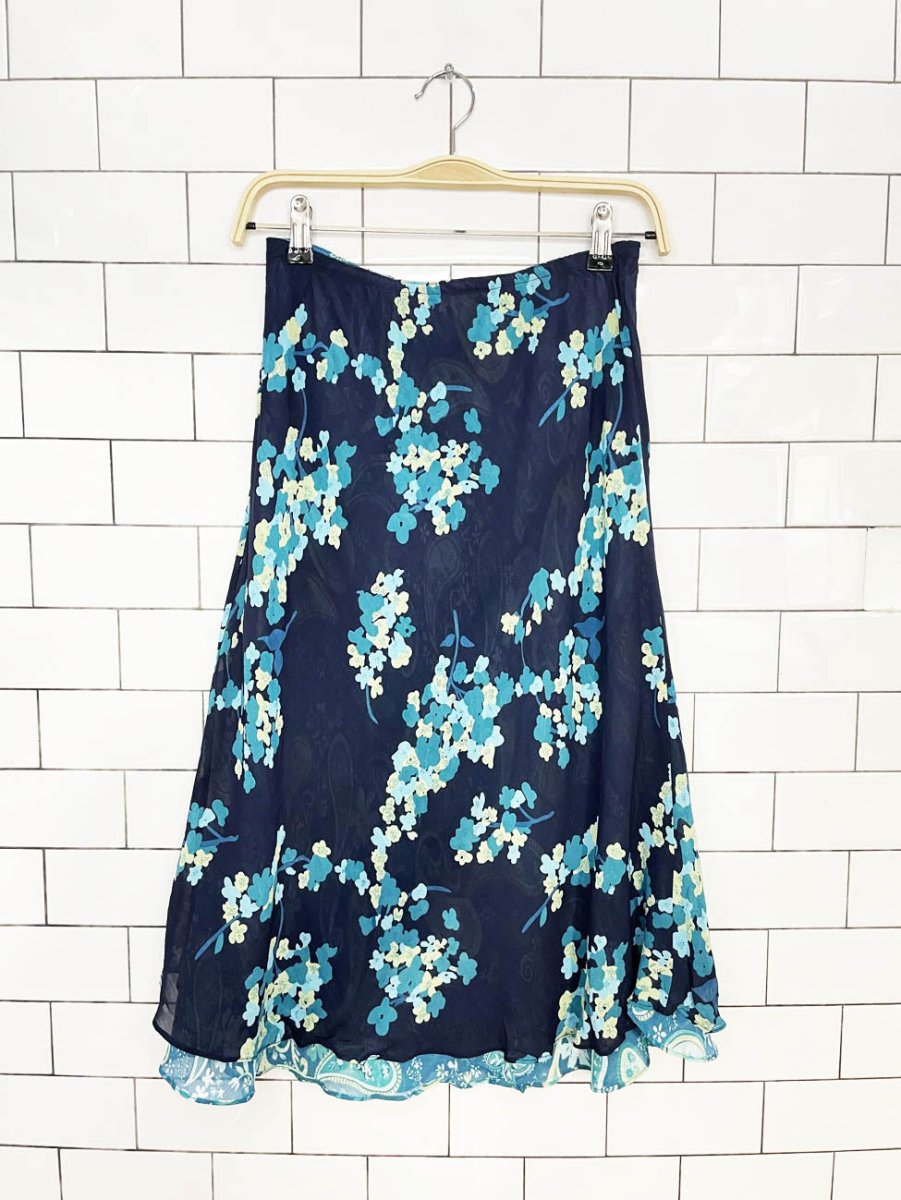 y2k paisley chiffon reversible knee-length a-line skirt - good market thrift store