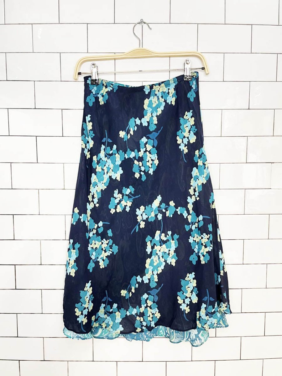 y2k paisley chiffon reversible knee-length a-line skirt - good market thrift store