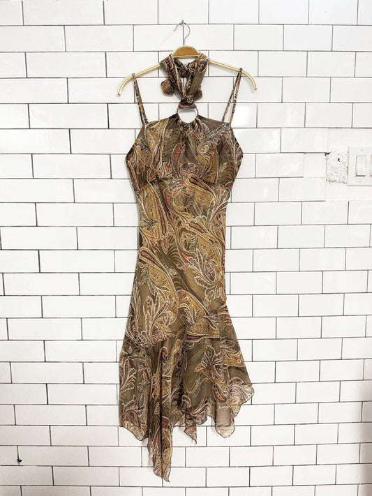 y2k paisley halter chiffon flowy asymmetric skirt midi dress - good market thrift store