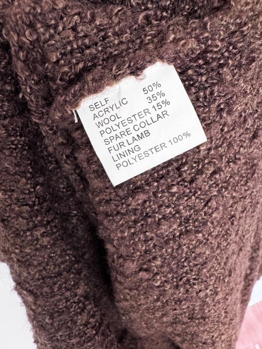 y2k pinky mongolian sheepskin trim wool-blend boucle knit duster cardigan - good market thrift store