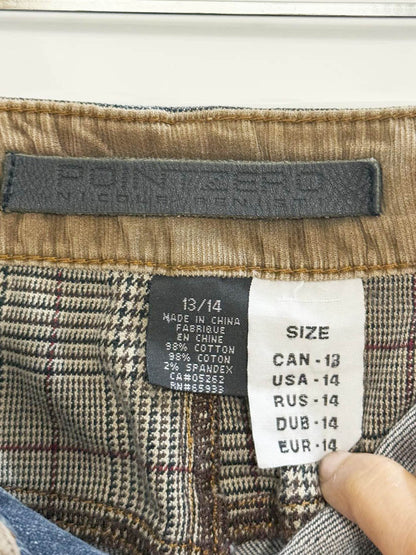 y2k point zero patchwork corduroy knee length denim skirt | nicole benisti - good market thrift store