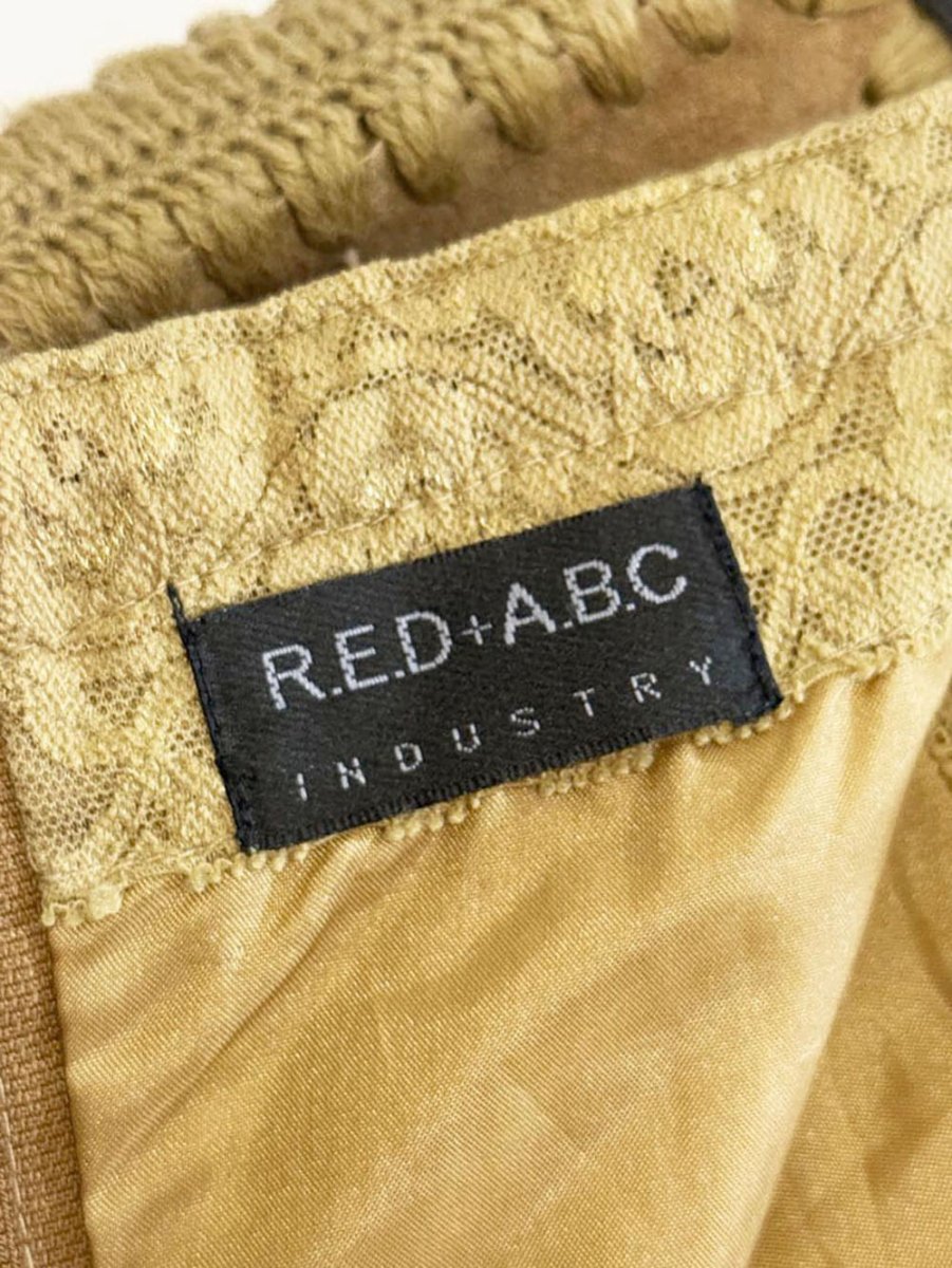 y2k red+abc industry suede crochet trim knee - length skirt - good market thrift store