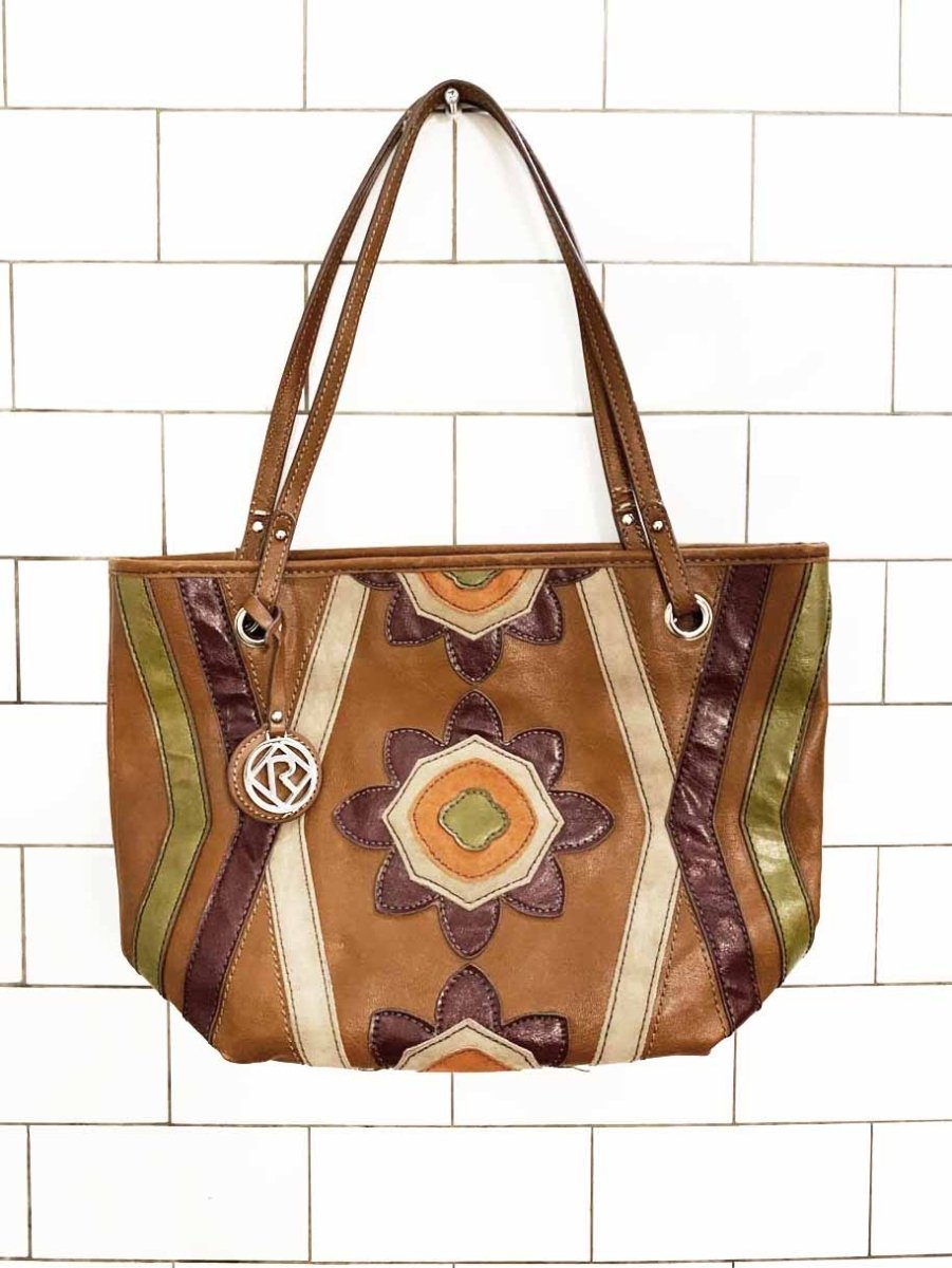 y2k relic by fossil boho floral faux leather patchwork shoulder bag - good market thrift store
