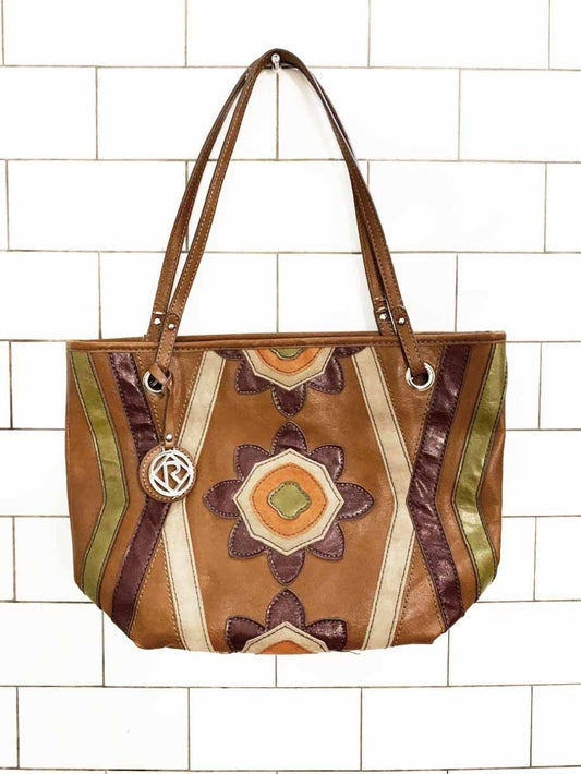 y2k relic by fossil boho floral faux leather patchwork shoulder bag - good market thrift store