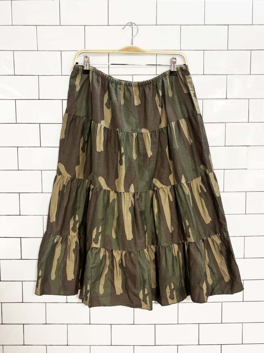 y2k request woodland camo tiered midi skirt - good market thrift store