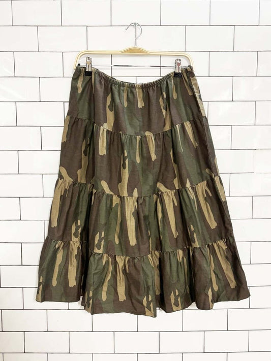 y2k request woodland camo tiered midi skirt - good market thrift store