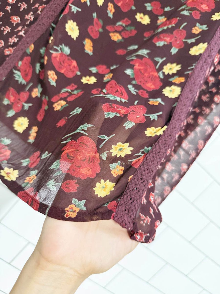 y2k requirements boho paisley floral crochet trim midi skirt - good market thrift store