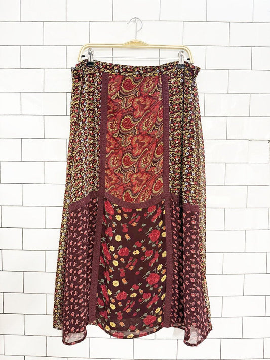y2k requirements boho paisley floral crochet trim midi skirt - good market thrift store