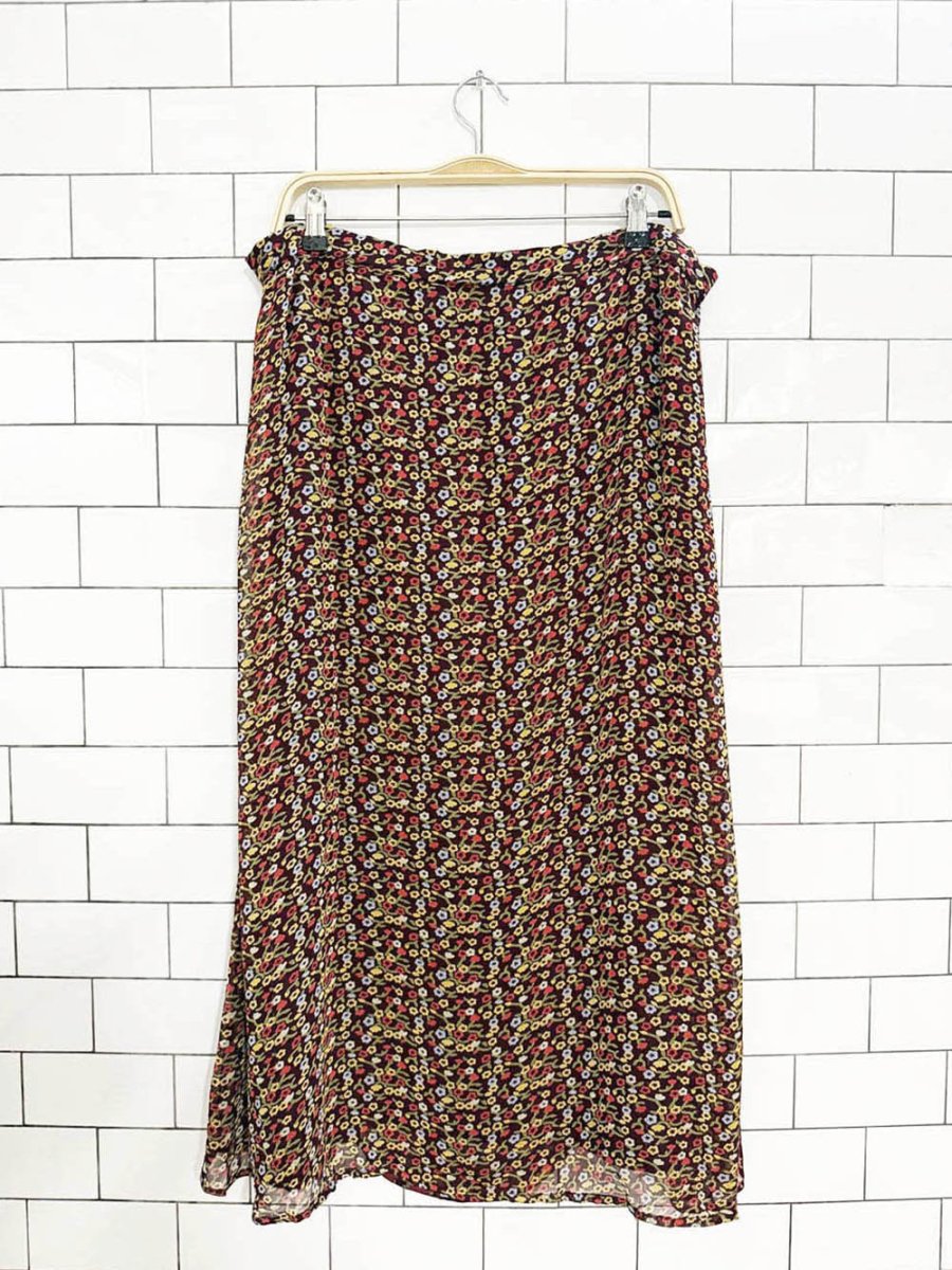 y2k requirements boho paisley floral crochet trim midi skirt - good market thrift store