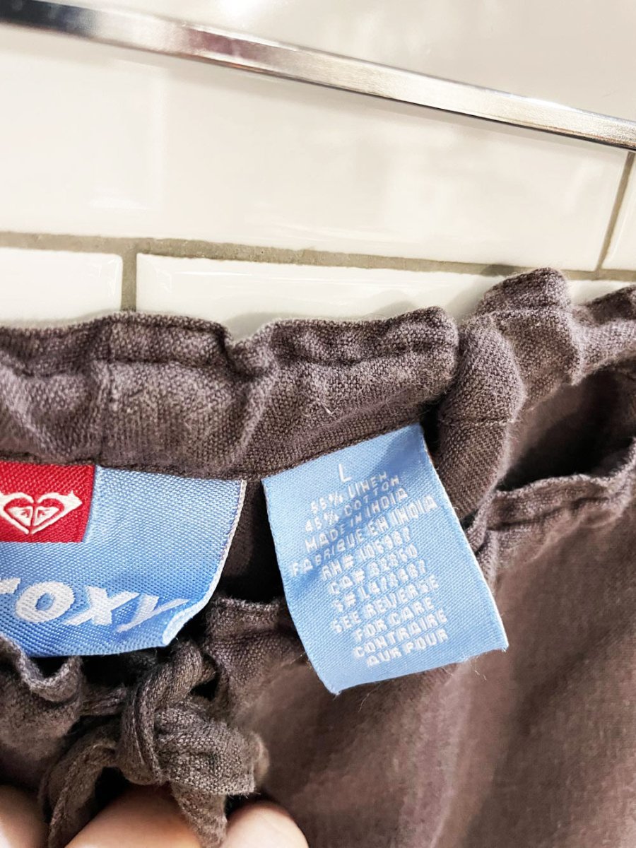 y2k roxy linen - blend wide leg drawstring beach pants - good market thrift store