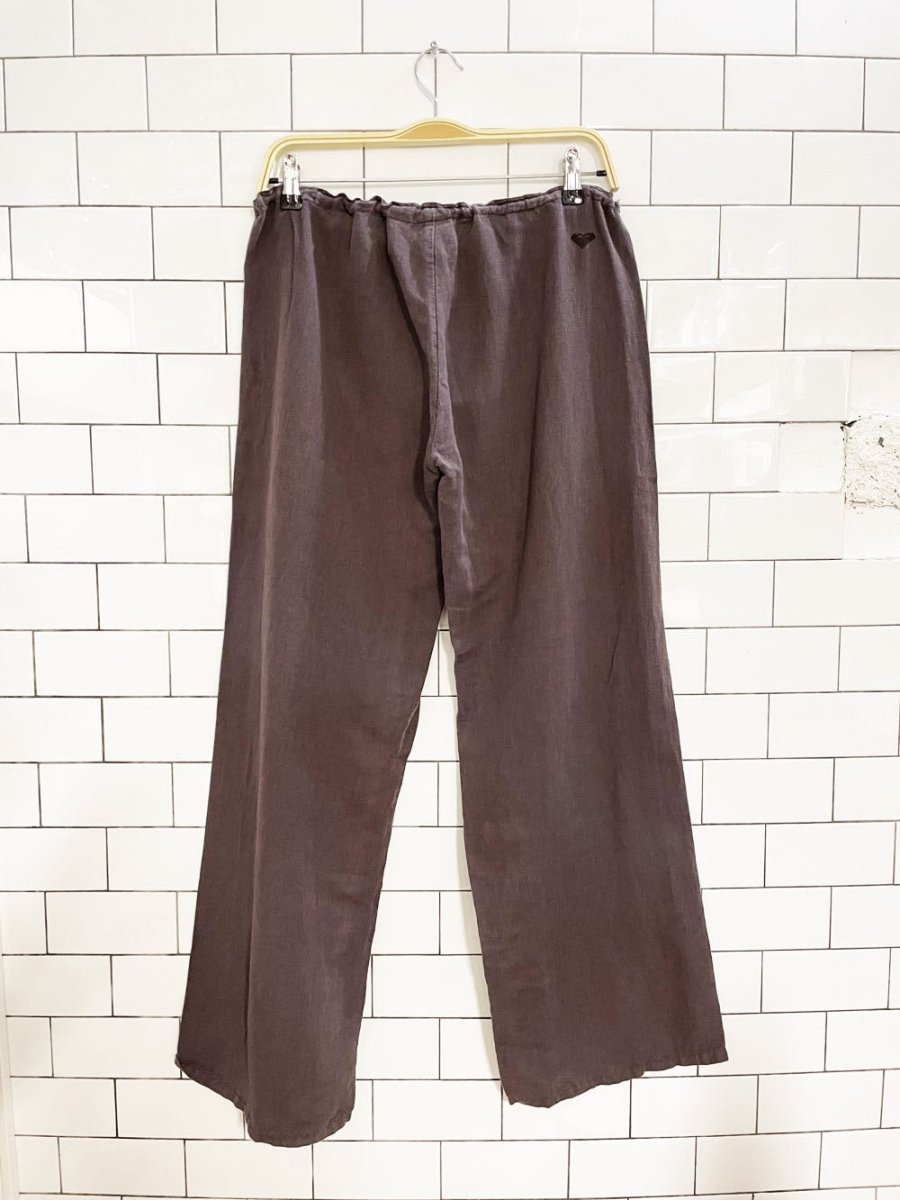 y2k roxy linen - blend wide leg drawstring beach pants - good market thrift store