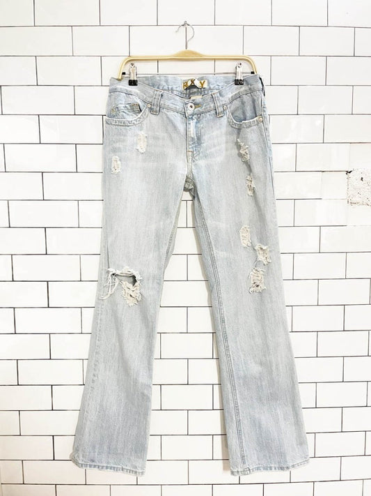 y2k roxy low rise distressed flare leg jeans - good market thrift store