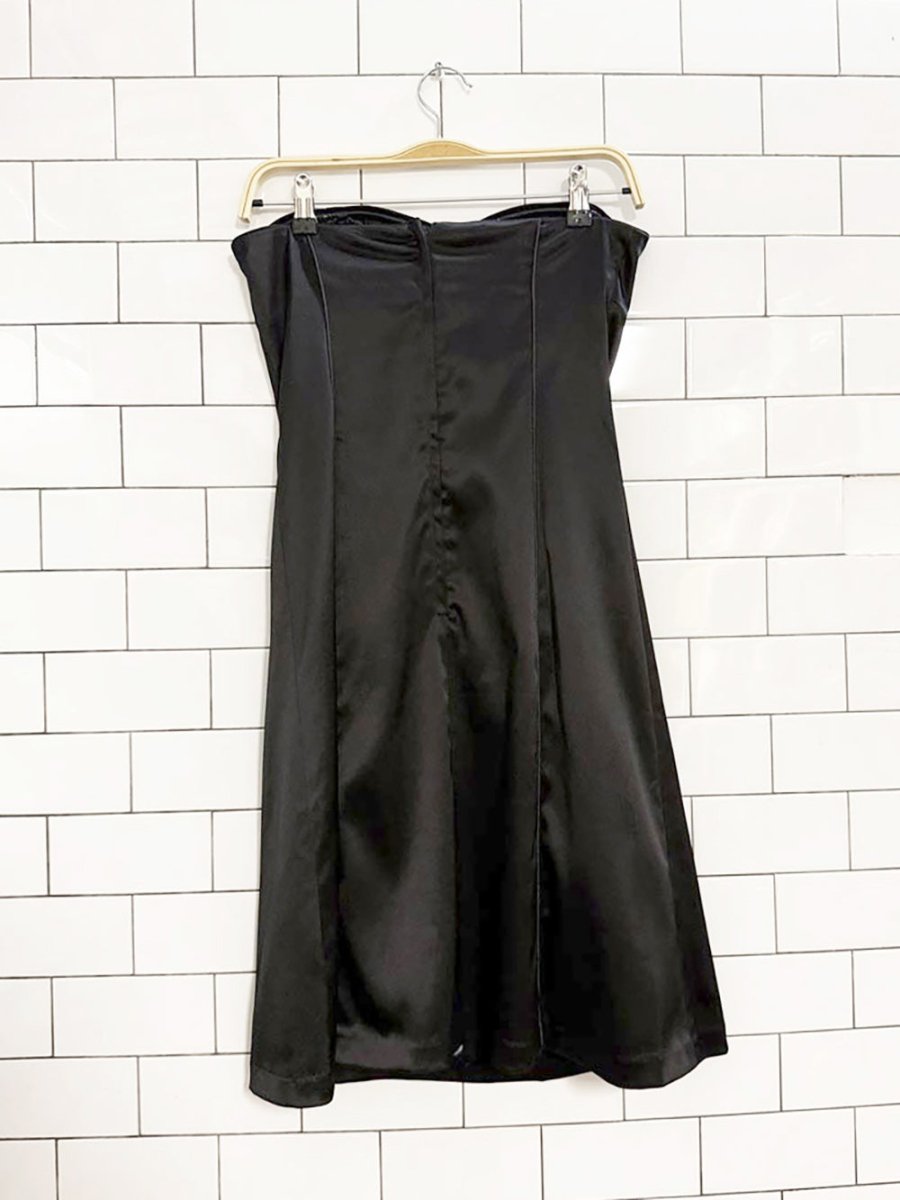 y2k rw&co satin strapless floral embroidery knee - length dress - good market thrift store